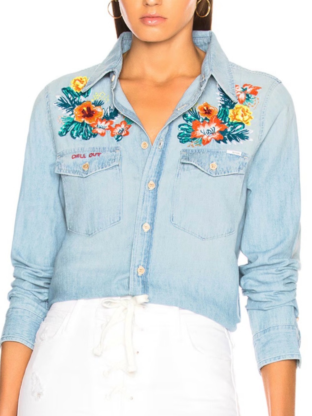 MOTHER | The flap double foxy shirt | getting lei’d embroidered chambray |